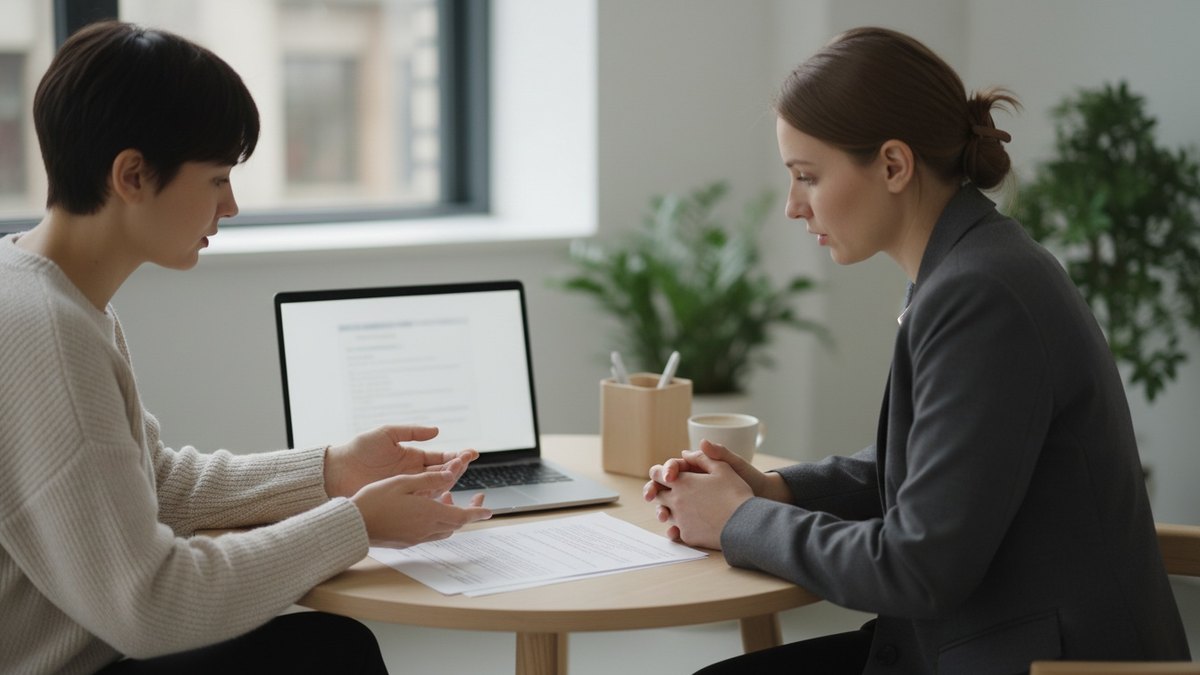 Entretien d'embauche pour une alternance marketing avec un CV imprimé sur la table