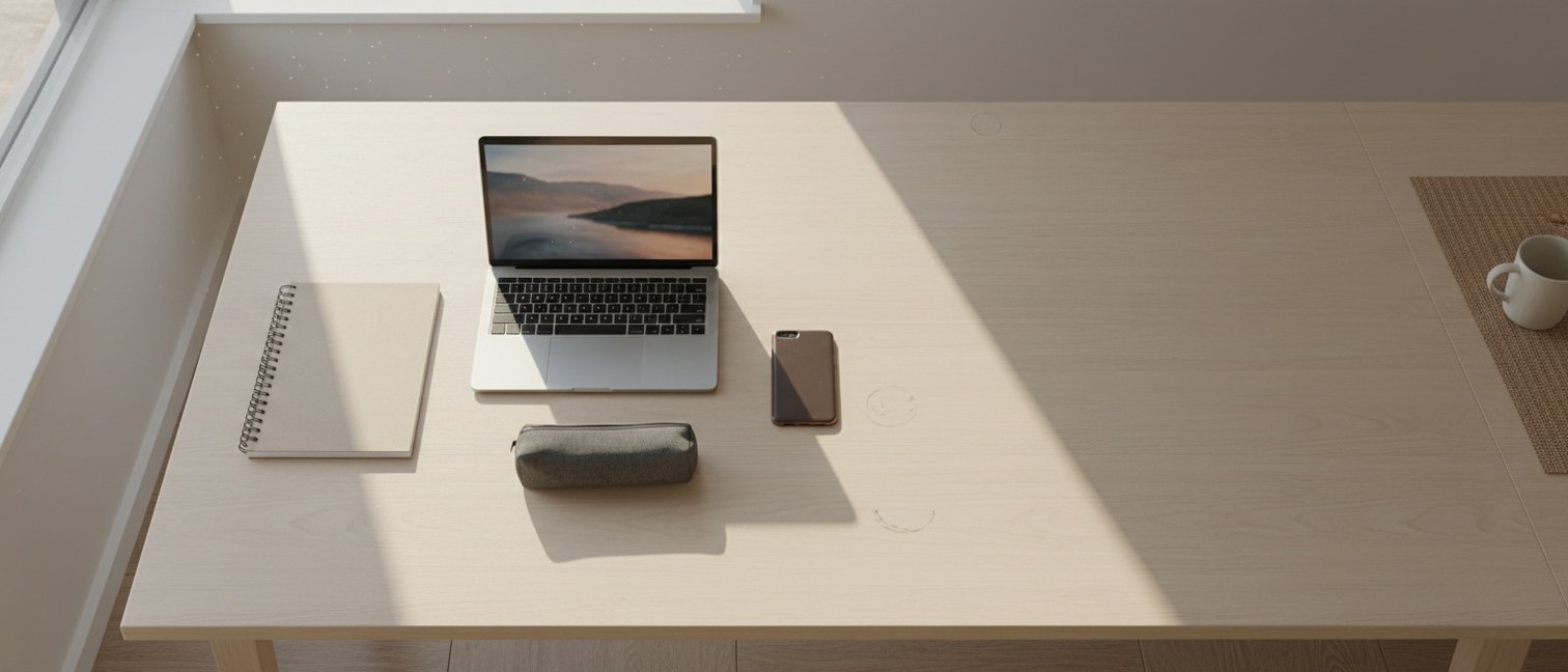 Espace de travail familial avec ordinateur portable et cahiers pour suivre la scolarité en ligne
